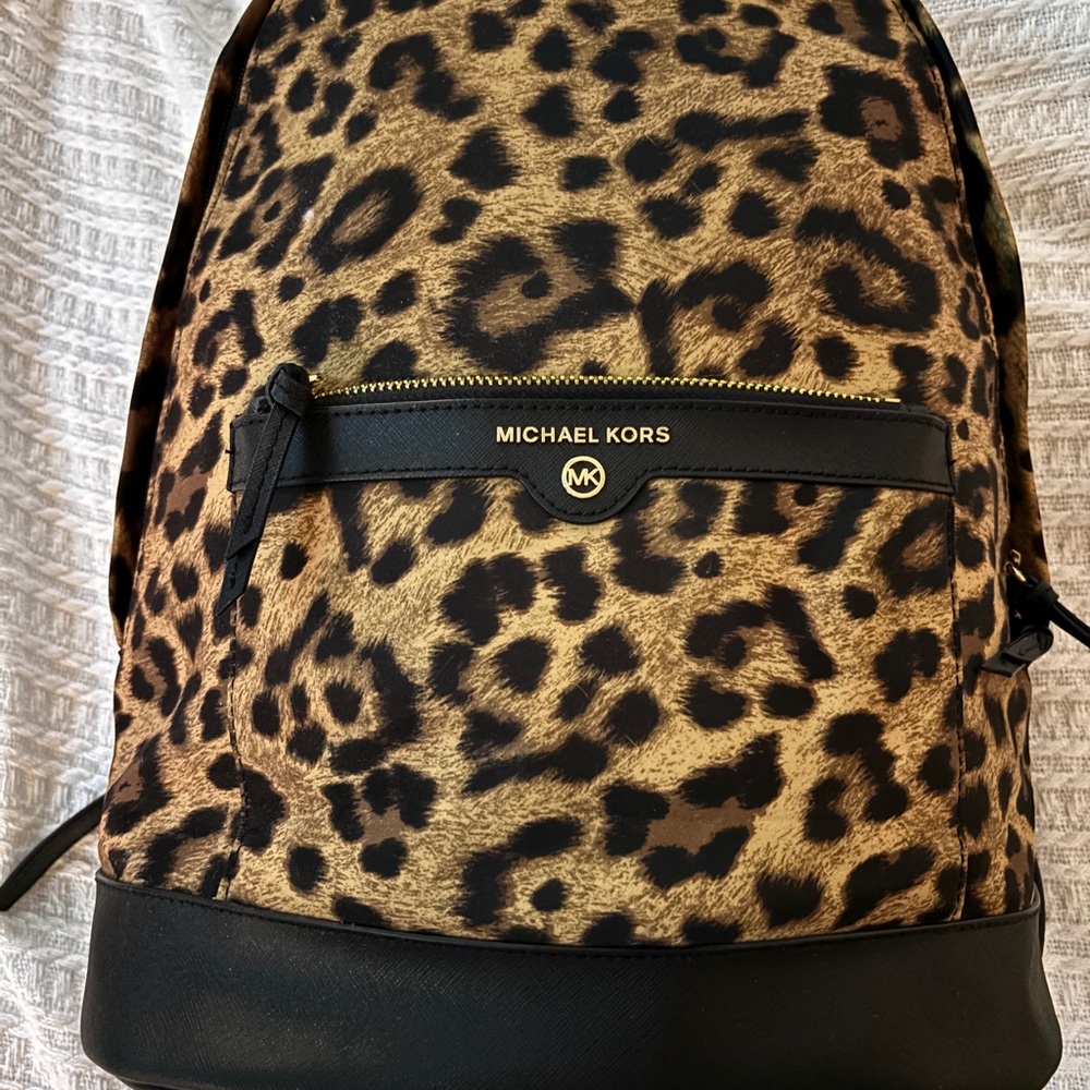 Michael Kors Morgan Backpack – Leopard Jacquard Nylon with Leather Trim – NWT